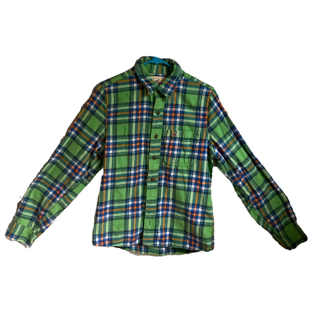 Large Hollister Green Plaid Button Down